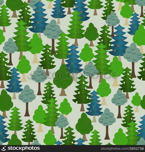 Seamless forest pattern. Cartoon tree.