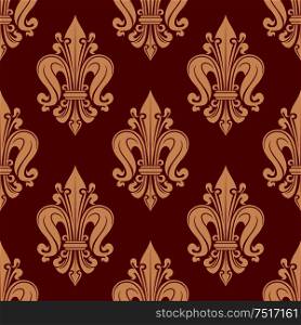 Seamless french heraldic background with red and pink pattern of decorative fleur-de-lis ornament. Heraldry concept or vintage interior design usage. Seamless red and pink fleur-de-lis pattern