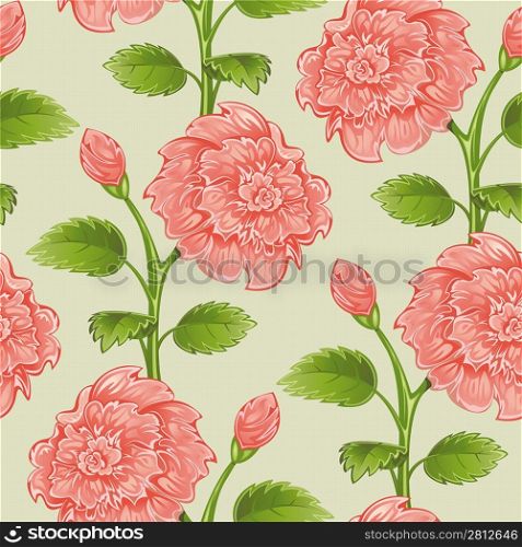 Seamless from pink peony and green leaves.Clipping Mask.(can be repeated and scaled in any size)