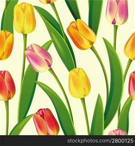 Seamless from yellow tulips and green leaves(can be repeated and scaled in any size)Clipping Mask