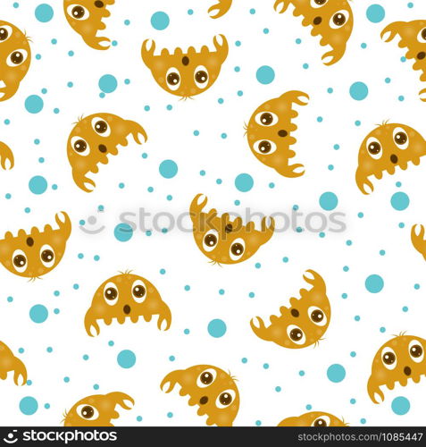 Seamless fun background with cartoon crab. Solution for textiles, packaging, paper printing, simple backgrounds and texture.