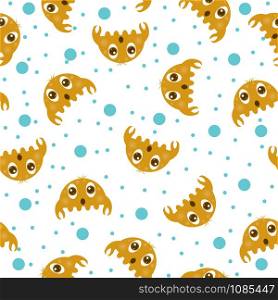 Seamless fun background with cartoon crab. Solution for textiles, packaging, paper printing, simple backgrounds and texture.