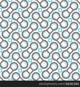 Seamless geometric background. Modern 3D texture. Pattern with realistic shadow and cut out of paper effect.Blue and gray c shapes and squares.