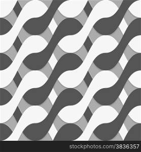 Seamless geometric background. Modern monochrome 3D texture. Pattern with realistic shadow and cut out of paper effect.3D black and white interlocking waves.