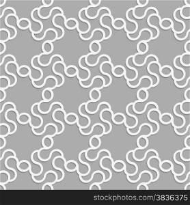 Seamless geometric background. Modern monochrome 3D texture. Pattern with realistic shadow and cut out of paper effect.3D white ornament on gray background.