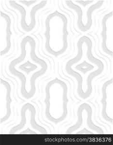 Seamless geometric background. Modern monochrome 3D texture. Pattern with realistic shadow and cut out of paper effect.3D white ornament with gray layering.