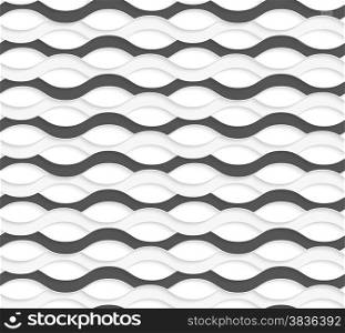 Seamless geometric background. Modern monochrome 3D texture. Pattern with realistic shadow and cut out of paper effect.3D overlapping black and white waves.
