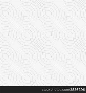 Seamless geometric background. Modern monochrome 3D texture. Pattern with realistic shadow and cut out of paper effect.3D white rounded shapes with offset perforated on white.