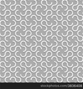 Seamless geometric background. Modern monochrome 3D texture. Pattern with realistic shadow and cut out of paper effect.3D white omega like shapes.