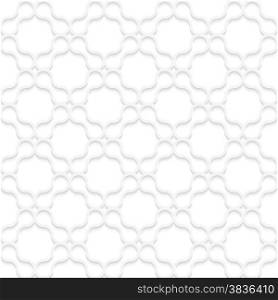 Seamless geometric background. Modern monochrome 3D texture. Pattern with realistic shadow and cut out of paper effect.3D white rounded shapes forming grid on white.