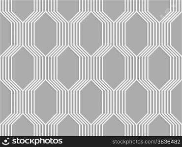 Seamless geometric background. Modern monochrome 3D texture. Pattern with realistic shadow and cut out of paper effect.3D white striped braid o gray.