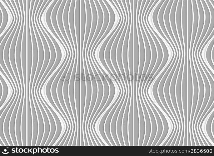 Seamless geometric background. Modern monochrome 3D texture. Pattern with realistic shadow and cut out of paper effect.3D vertical striped waves.