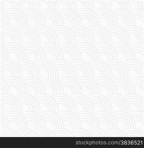 Seamless geometric background. Modern monochrome 3D texture. Pattern with realistic shadow and cut out of paper effect.3D white textured overlapping half circles.