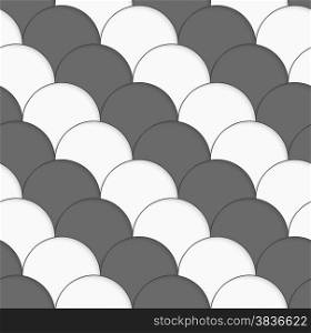 Seamless geometric background. Modern monochrome 3D texture. Pattern with realistic shadow and cut out of paper effect.3D white and gray overlapping half circles.