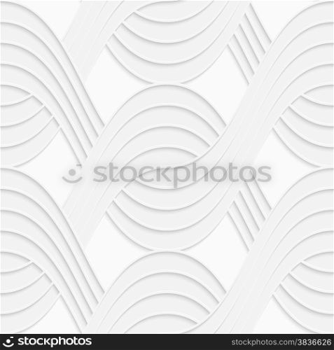 Seamless geometric background. Modern monochrome 3D texture. Pattern with realistic shadow and cut out of paper effect.3D white interlocking waves on white.
