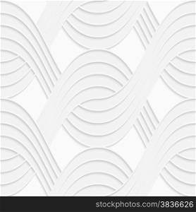 Seamless geometric background. Modern monochrome 3D texture. Pattern with realistic shadow and cut out of paper effect.3D white interlocking waves on white.