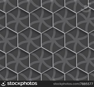 Seamless geometric background. Modern monochrome 3D texture. Pattern with realistic shadow and cut out of paper effect.Geometrical ornament 3d hexagonal net on gray background.