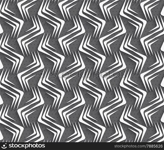 Seamless geometric background. Modern monochrome 3D texture. Pattern with realistic shadow and cut out of paper effect.Geometrical ornament with white zig-zags.