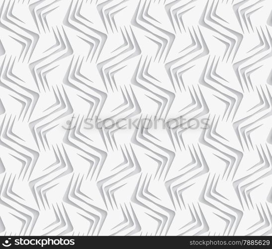 Seamless geometric background. Modern monochrome 3D texture. Pattern with realistic shadow and cut out of paper effect.Geometrical ornament with white zig-zags on white background.