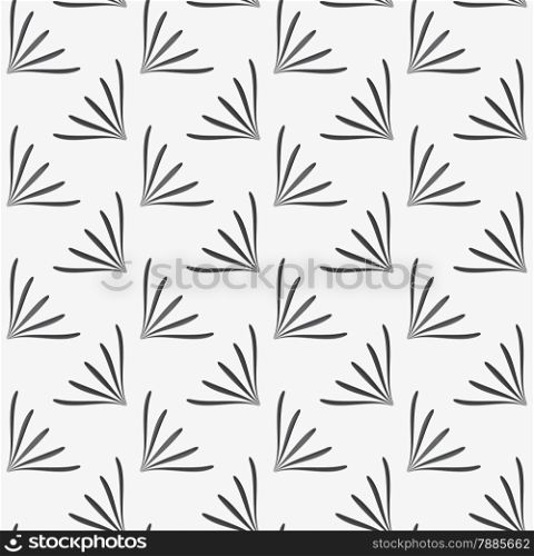 Seamless geometric background. Modern monochrome 3D texture. Pattern with realistic shadow and cut out of paper effect.Ornament with geometric perforated floral shapes on white background.
