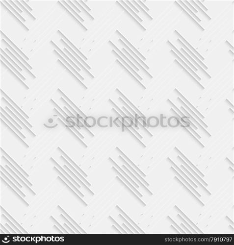 Seamless geometric background. Modern monochrome 3D texture. Pattern with realistic shadow and cut out of paper effect.Geometrical pattern with white diagonal short lines on white.