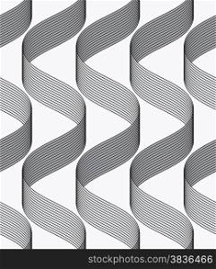 Seamless geometric background. Modern monochrome ribbon like ornament. Pattern with textured ribbons.Ribbons making waves pattern.