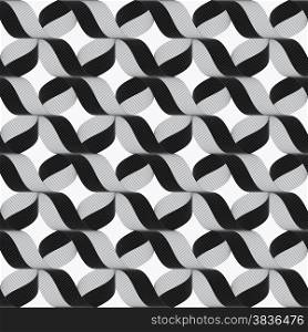 Seamless geometric background. Modern monochrome ribbon like ornament. Pattern with textured ribbons.Ribbons gray crosses pattern.