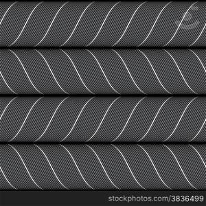 Seamless geometric background. Modern monochrome ribbon like ornament. Pattern with textured ribbons.Ribbons black horizontal chevron pattern.
