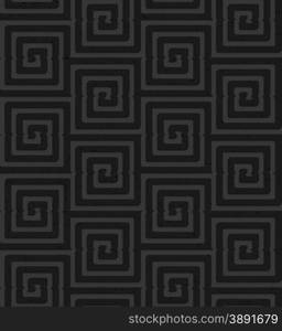 Seamless geometric background. Pattern with 3D texture and realistic shadow.Textured black plastic square spirals.