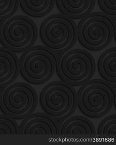 Seamless geometric background. Pattern with 3D texture and realistic shadow.Textured black plastic three spirals.