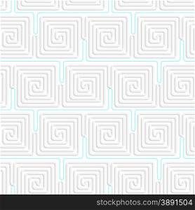 Seamless geometric background. Pattern with realistic shadow and cut out of paper effect.3D white spiral squares with blue.
