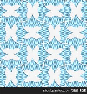 Seamless geometric background. Pattern with realistic shadow and cut out of paper effect.3D wavy striped pin will with blue.