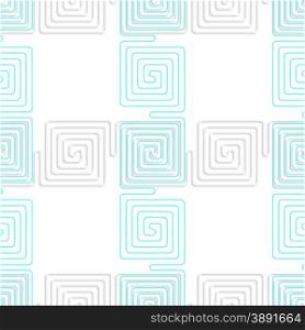 Seamless geometric background. Pattern with realistic shadow and cut out of paper effect.3D white spiral squares with blue crossing.