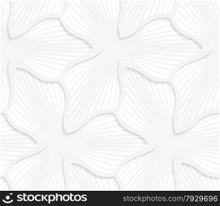 Seamless geometric background. Pattern with realistic shadow and cut out of paper effect.White 3d paper.3D white abstract three pedal flower with gray stripes.