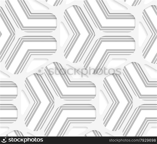 Seamless geometric background. Pattern with realistic shadow and cut out of paper effect.White 3d paper.3D white rounded grid with gray stripes .