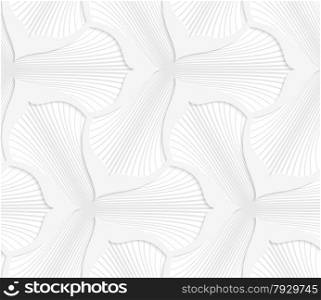 Seamless geometric background. Pattern with realistic shadow and cut out of paper effect.White 3d paper.3D white striped flowers with flower grid.