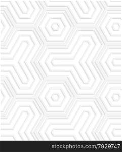 Seamless geometric background. Pattern with realistic shadow and cut out of paper effect.White 3d paper.3D white striped hexagons and hexagonal triangles.