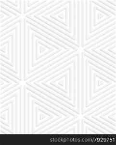 Seamless geometric background. Pattern with realistic shadow and cut out of paper effect.White 3d paper.3D white perforated striped triangles.