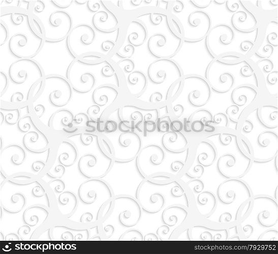 Seamless geometric background. Pattern with realistic shadow and cut out of paper effect.White 3d paper.3D white slim ornament with swirls.