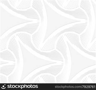 Seamless geometric background. Pattern with realistic shadow and cut out of paper effect.White 3d paper.3D white puckered triangles with striped offset.