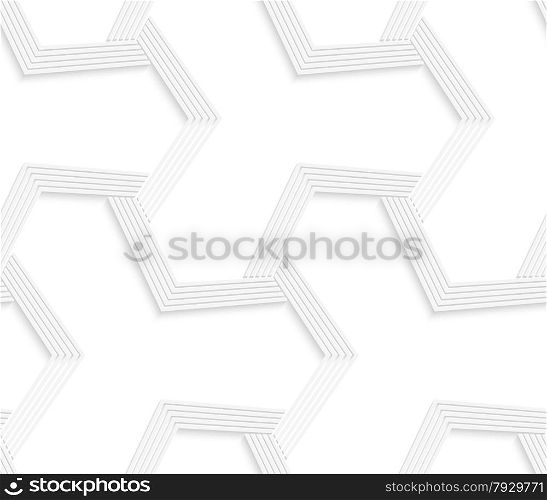 Seamless geometric background. Pattern with realistic shadow and cut out of paper effect.White 3d paper.3D white abstract tetrapod striped grid.