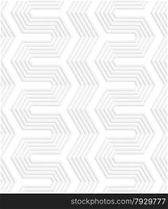 Seamless geometric background. Pattern with realistic shadow and cut out of paper effect.White 3d paper.3D white striped perforated fence.