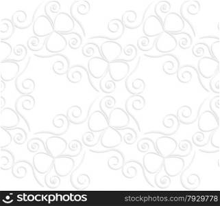 Seamless geometric background. Pattern with realistic shadow and cut out of paper effect.White 3d paper.3D white slim swirls and clove leaves.