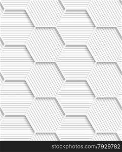 Seamless geometric background. Pattern with realistic shadow and cut out of paper effect.White 3d paper.3D white striped gray hexagonal net.
