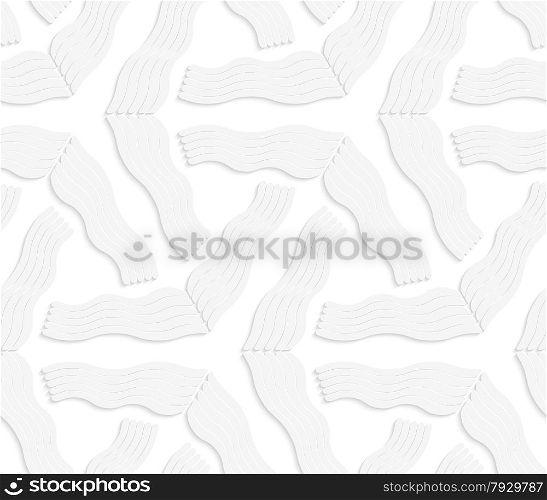 Seamless geometric background. Pattern with realistic shadow and cut out of paper effect.White 3d paper.3D white striped wavy triangular stars.