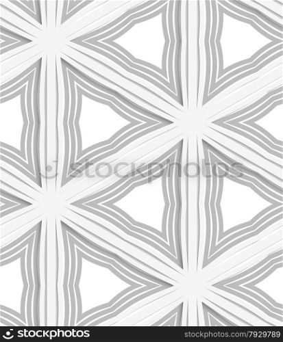 Seamless geometric background. Pattern with realistic shadow and cut out of paper effect.White 3d paper.3D white striped triangles with gray.