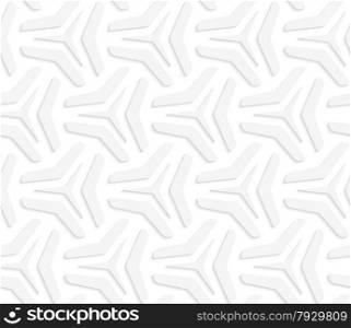 Seamless geometric background. Pattern with realistic shadow and cut out of paper effect.White 3d paper.3D white three ray stars with offset.