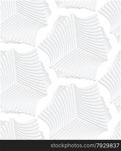 Seamless geometric background. Pattern with realistic shadow and cut out of paper effect.White 3d paper.3D white striped sea shells.