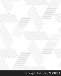 Seamless geometric background. Pattern with realistic shadow and cut out of paper effect.White 3d paper.3D white striped blocks forming triangles.