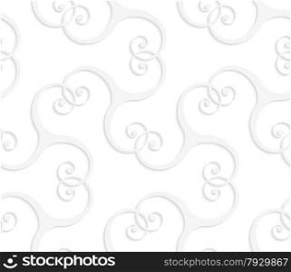 Seamless geometric background. Pattern with realistic shadow and cut out of paper effect.White 3d paper.3D white swirls overlapping.